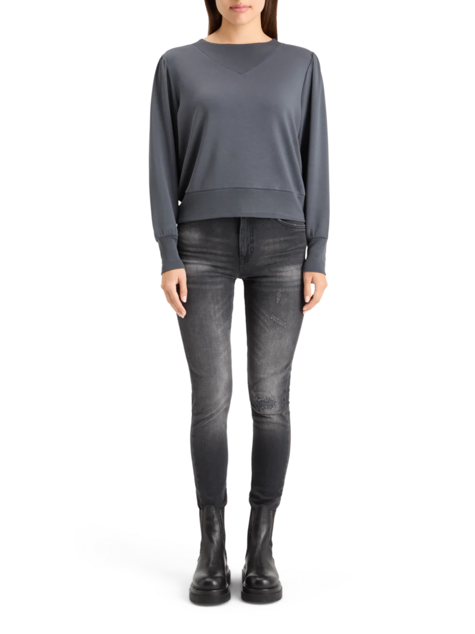 RUCHED YOKE SEAM MODAL SWEATSHIRT - Image 2