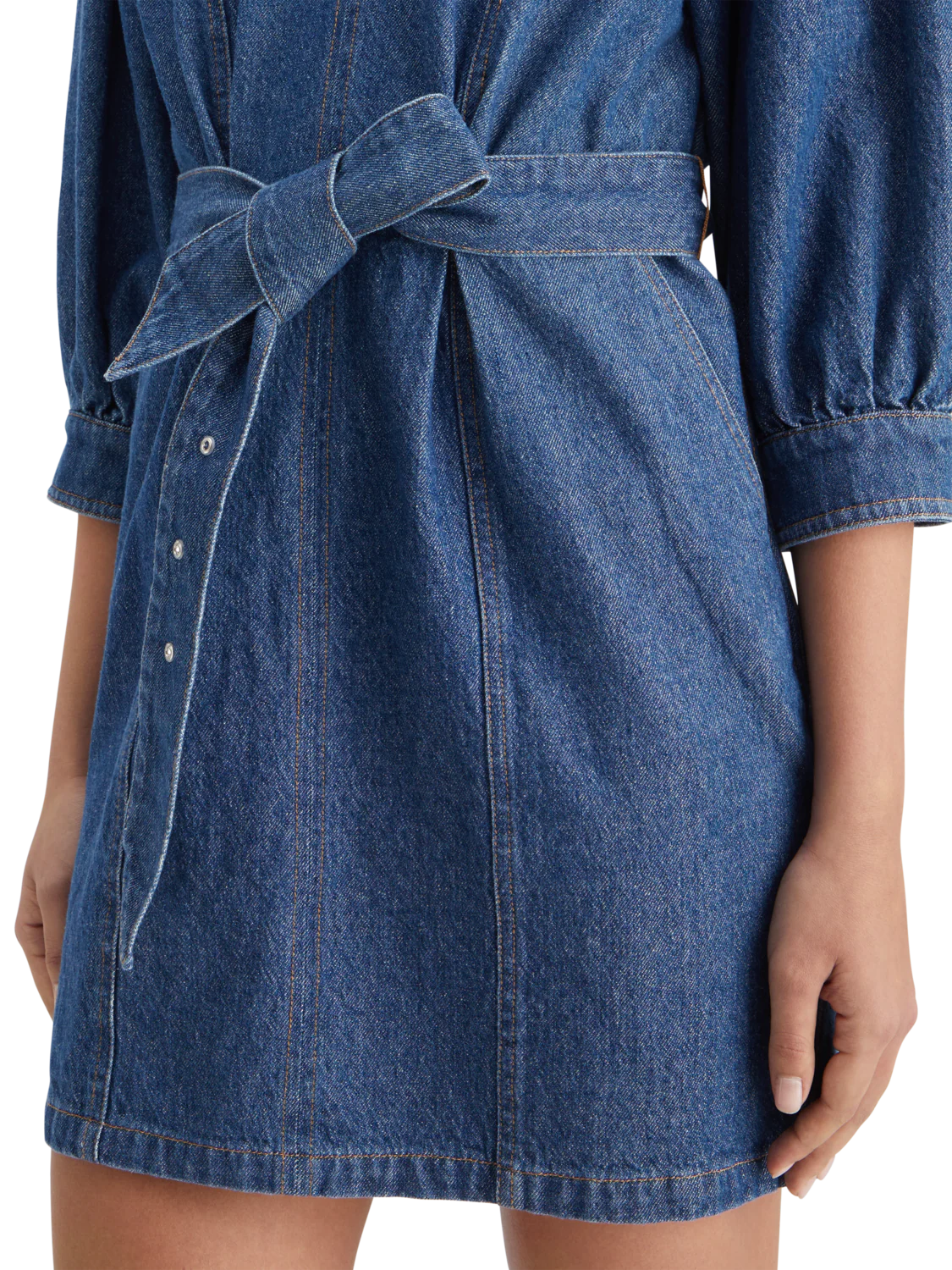 Belted v - neck washed denim dress - Image 5