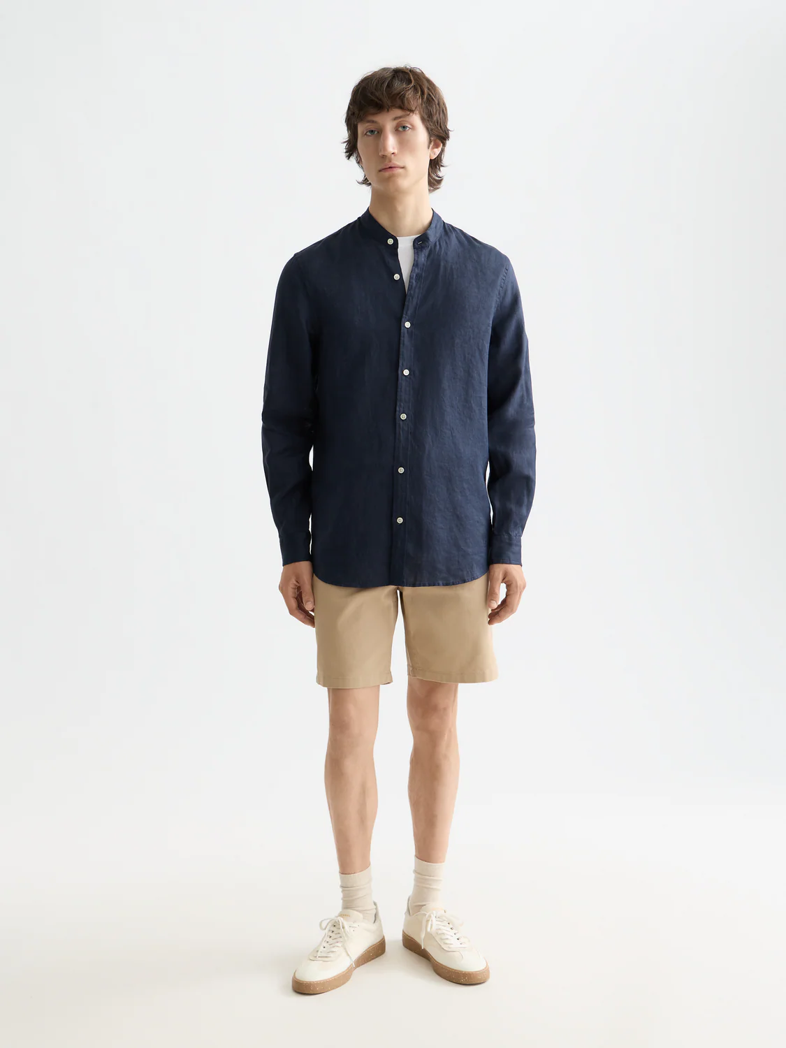 Essentials Collarless Linen Shirt - Image 3