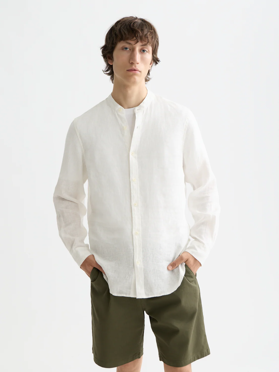Essentials Collarless Linen Shirt - Image 8