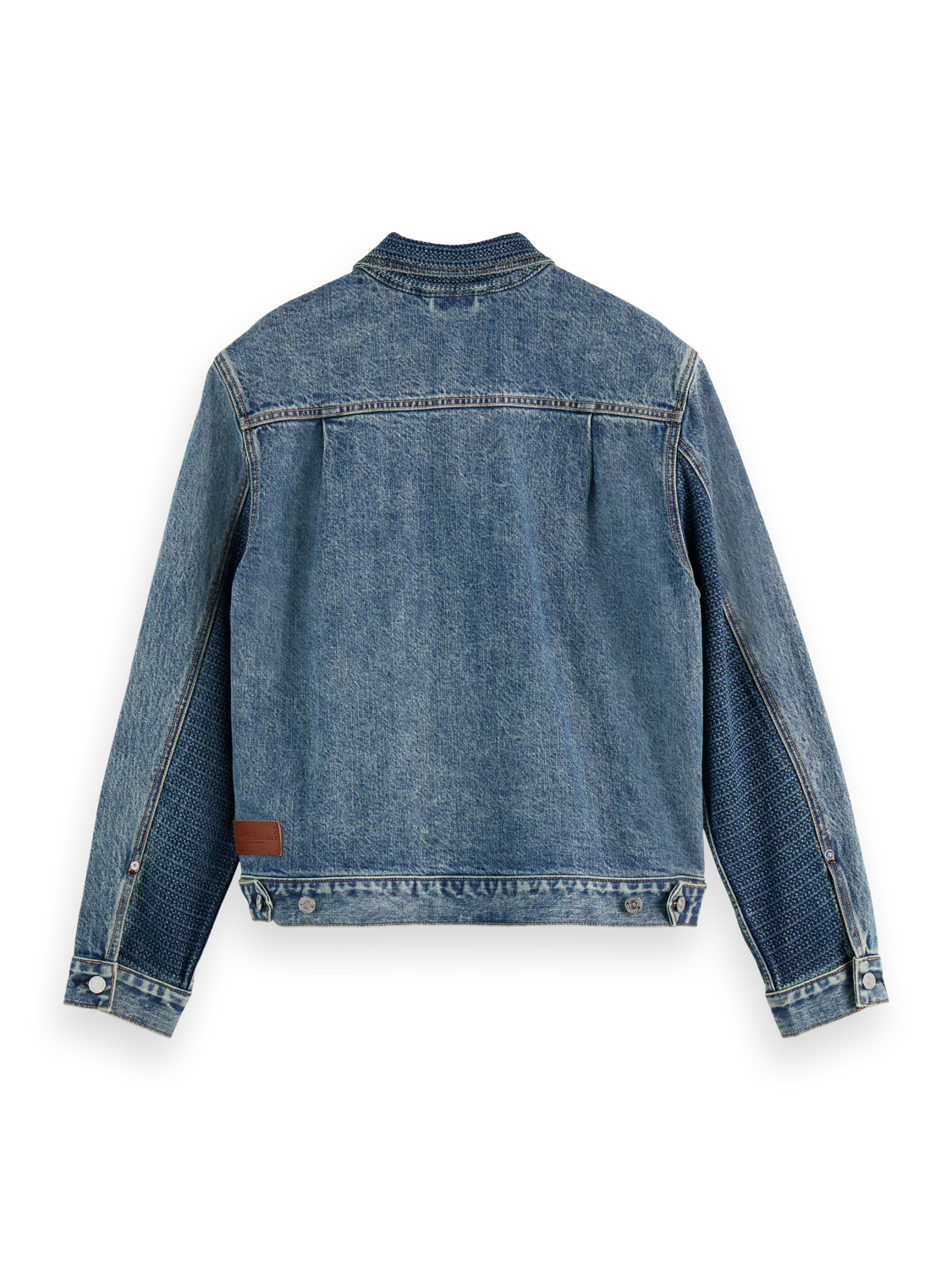 Denim trucker jacket with contrast check panelling - Image 6