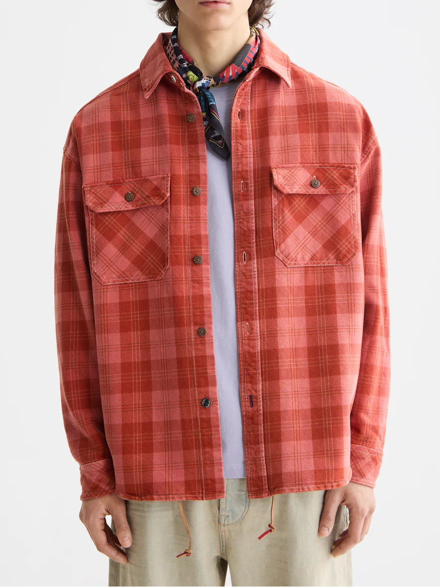 Washed denim checked overshirt