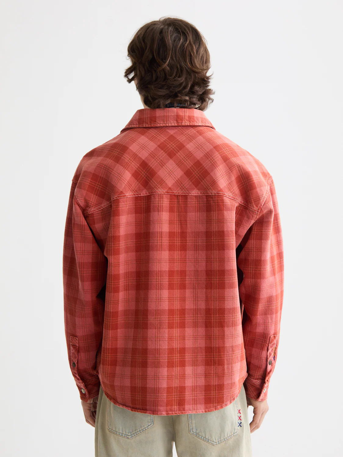 Washed denim checked overshirt - Image 4