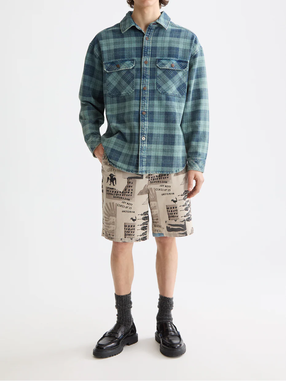 Washed denim checked overshirt - Image 9