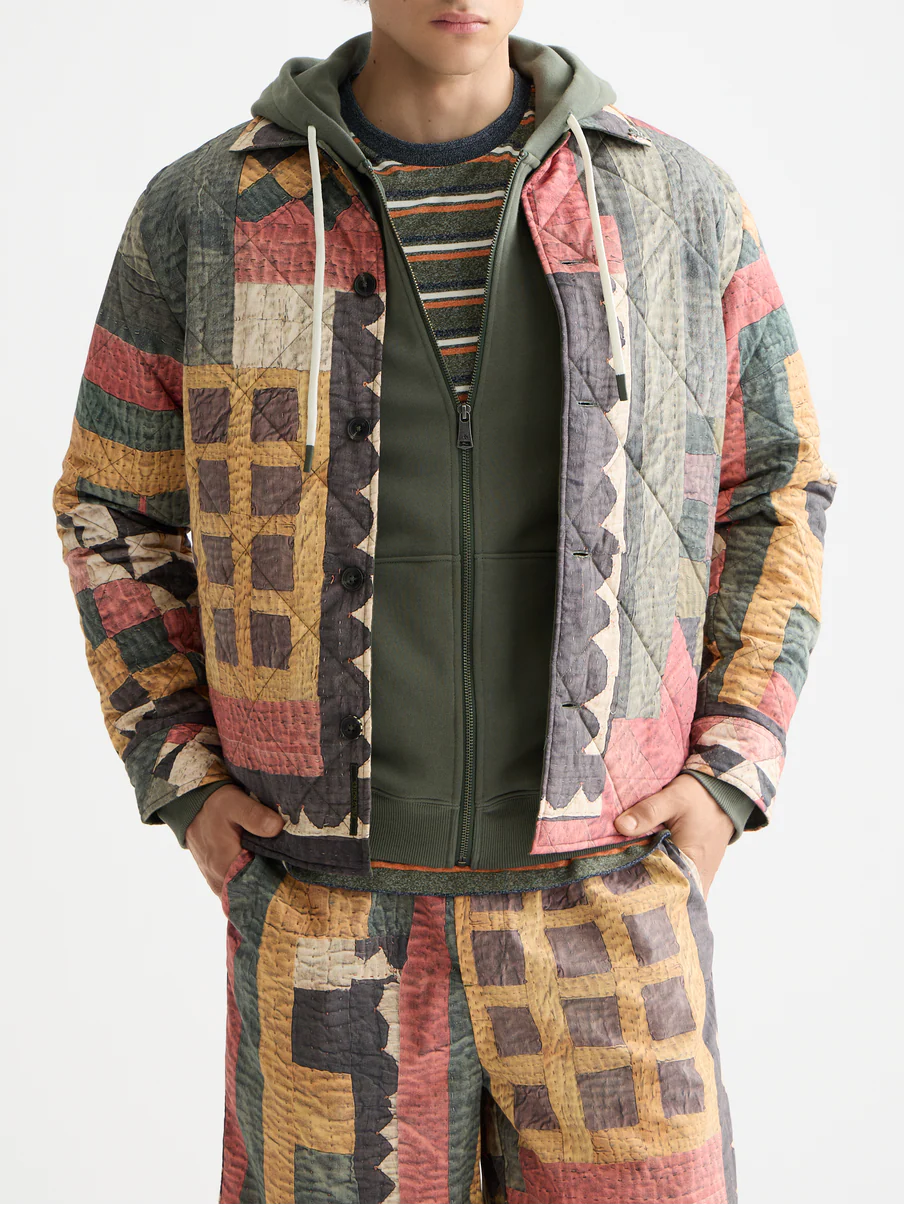 Patchwork mountain print overshirt