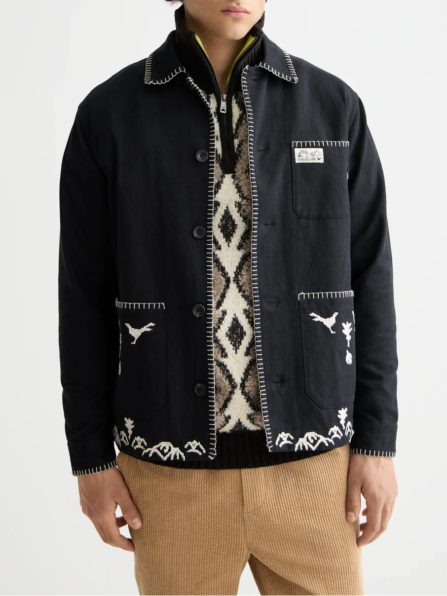 Embroidered cotton-blend worker jacket