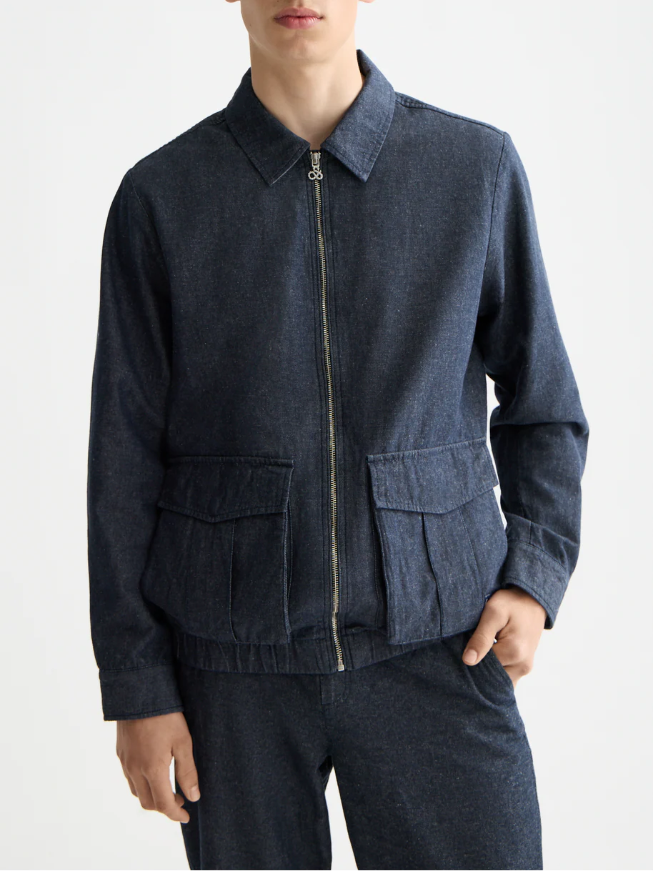 Cotton linen zip-thru twill blouson