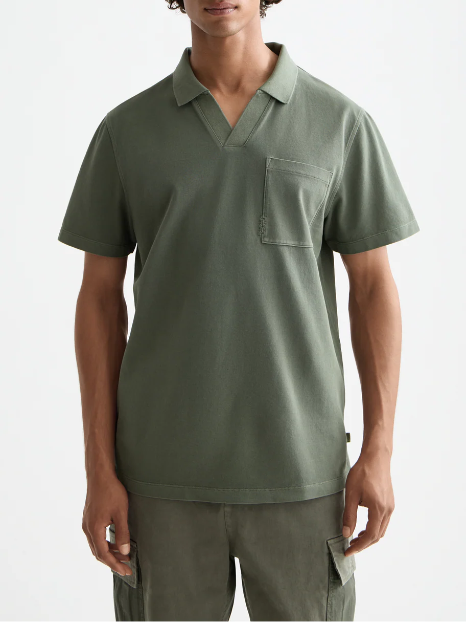 Garment-dyed pique relaxed fit pocket polo