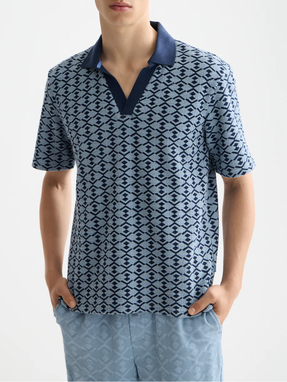 Towelling printed relaxed polo