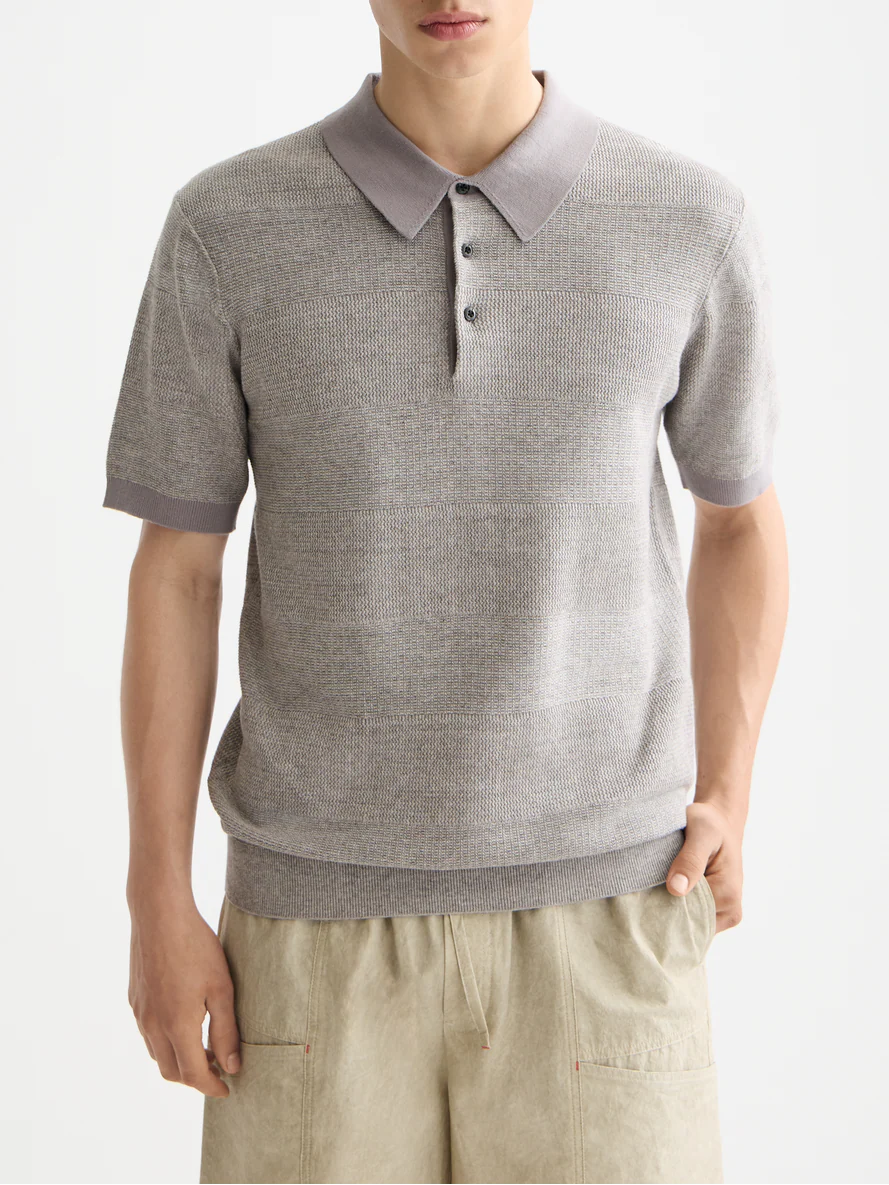 Knitted tonal striped polo