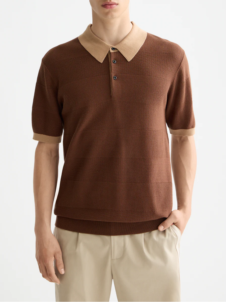 Knitted tonal striped polo - Image 15