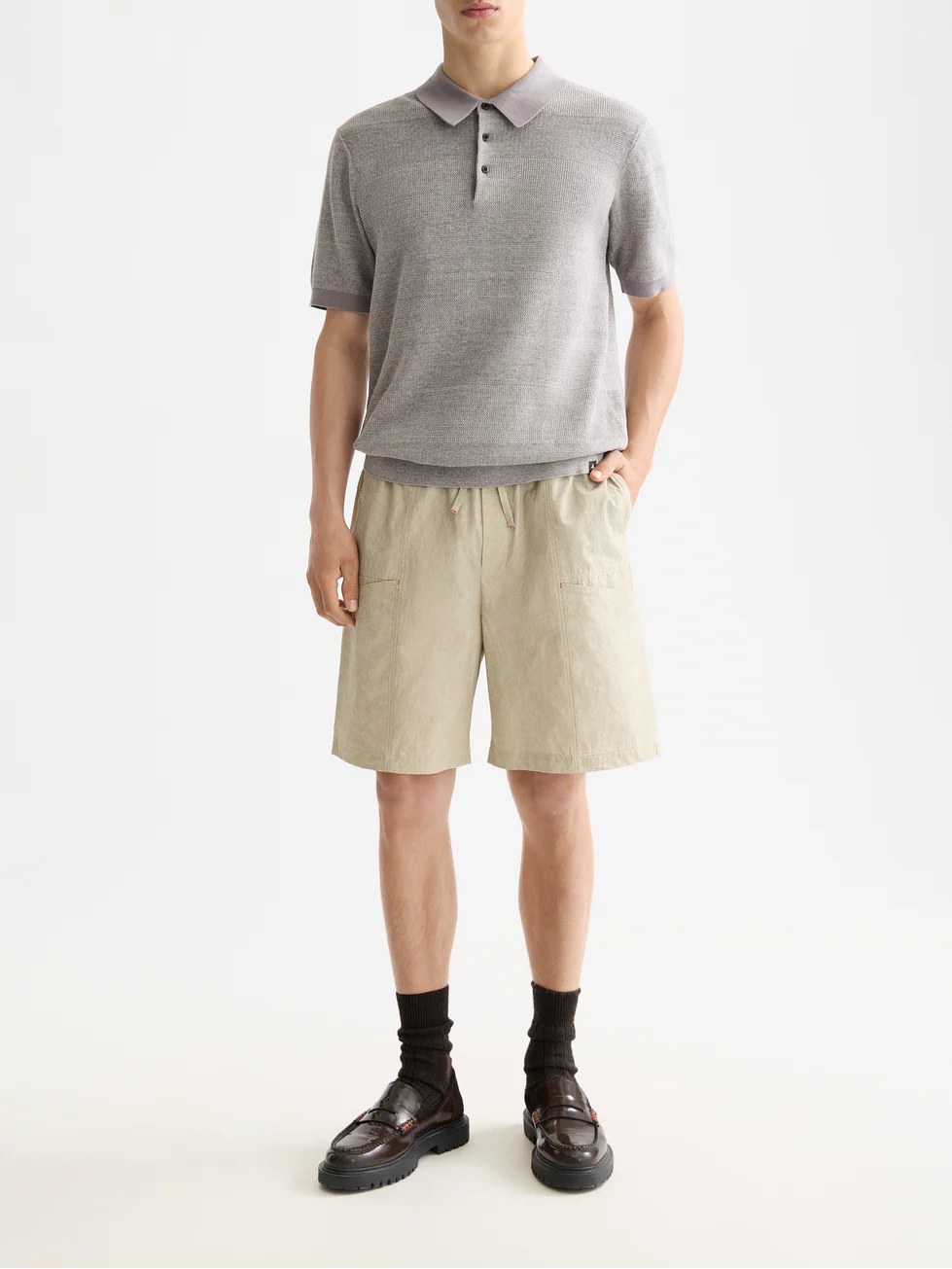 Knitted tonal striped polo - Image 2