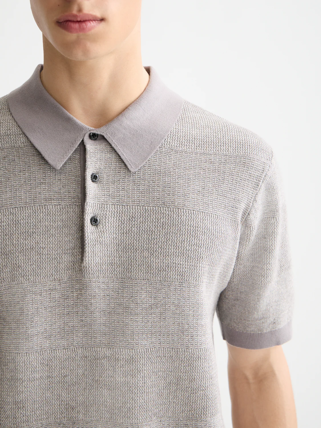 Knitted tonal striped polo - Image 3