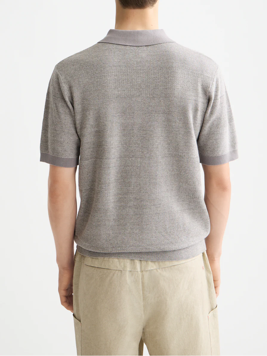 Knitted tonal striped polo - Image 4