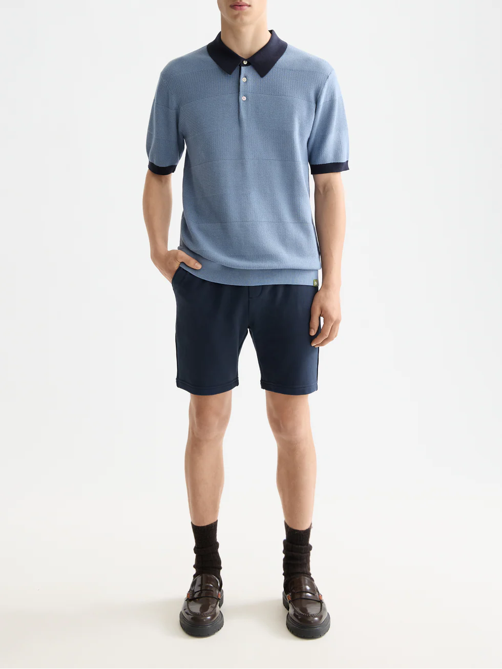 Knitted tonal striped polo - Image 9