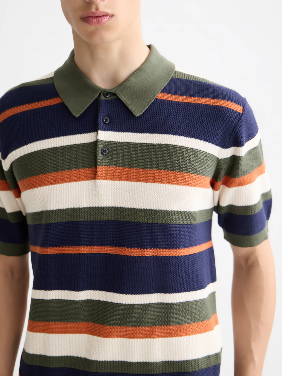 Knitted striped regular polo - Image 17