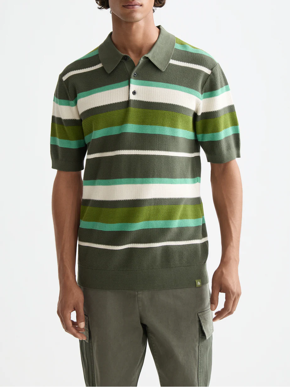 Knitted striped regular polo - Image 8