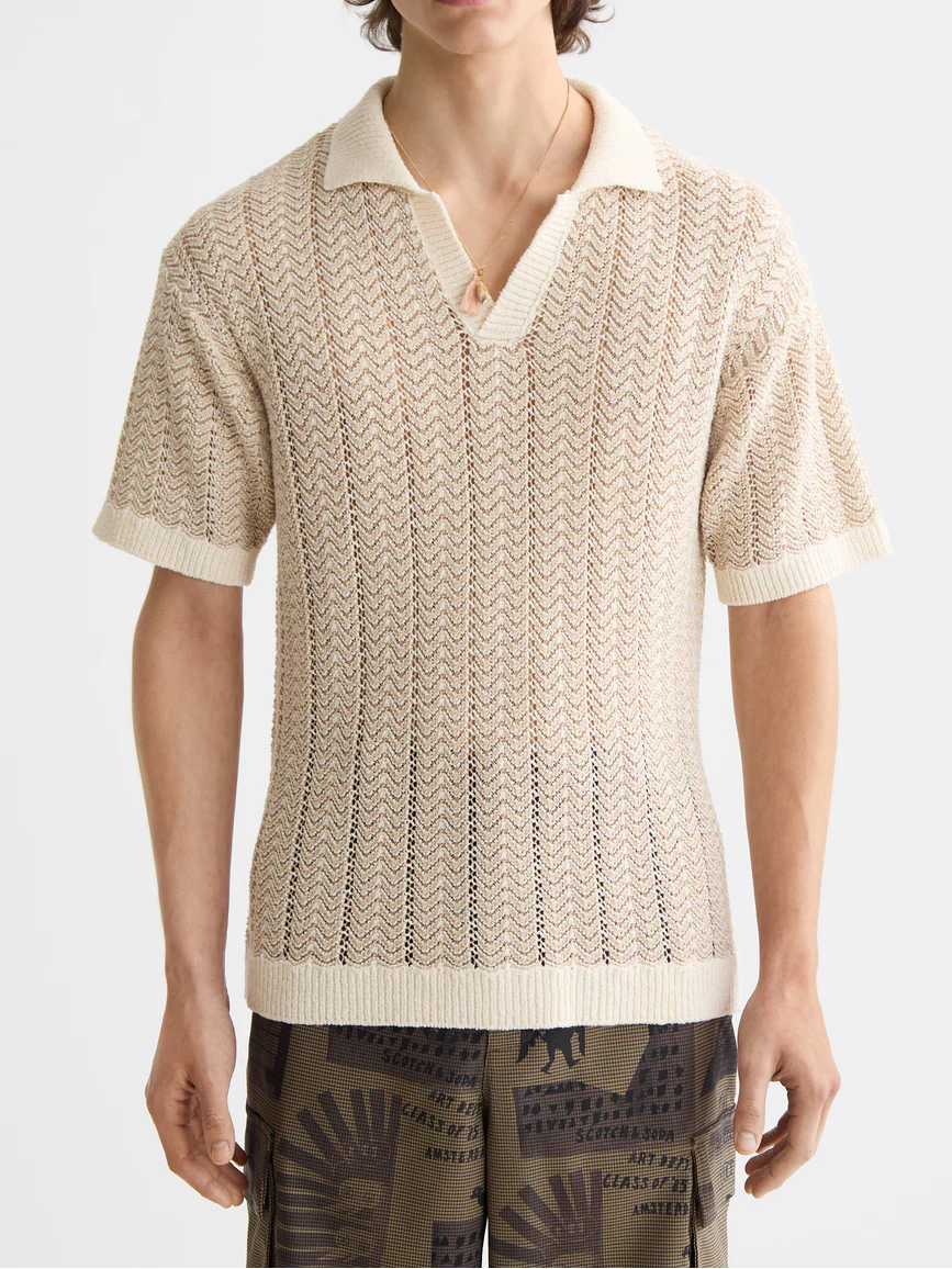 knitted v-neck polo