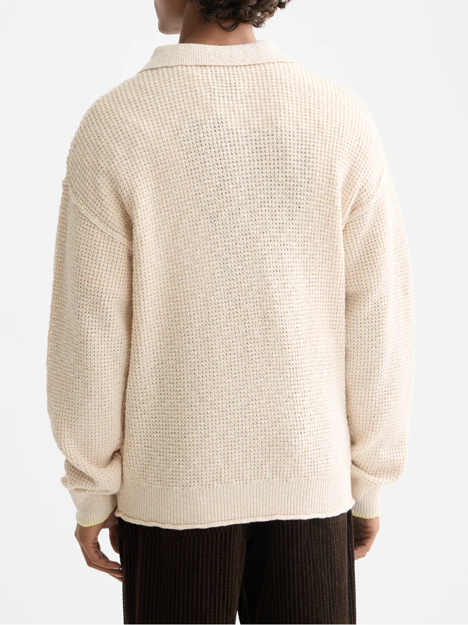 Waffle dropped shoulder long sleeve polo - Image 4