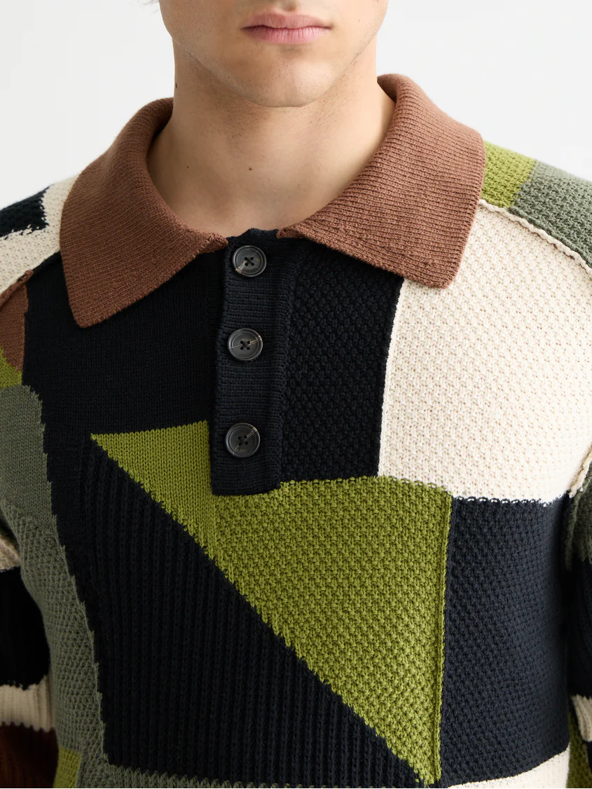 Patch work long sleeve polo - Image 3