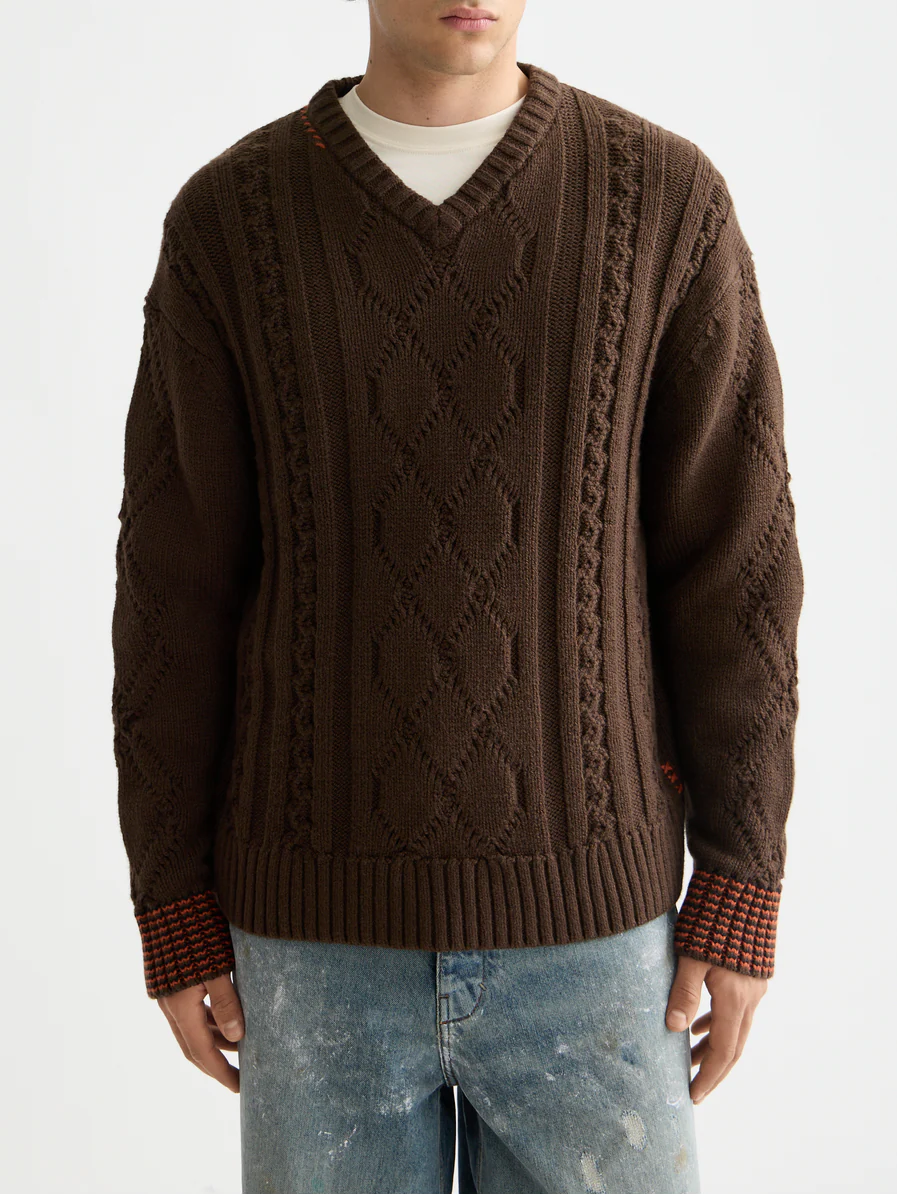 V-Neck chunky cable loose pullover - Image 8