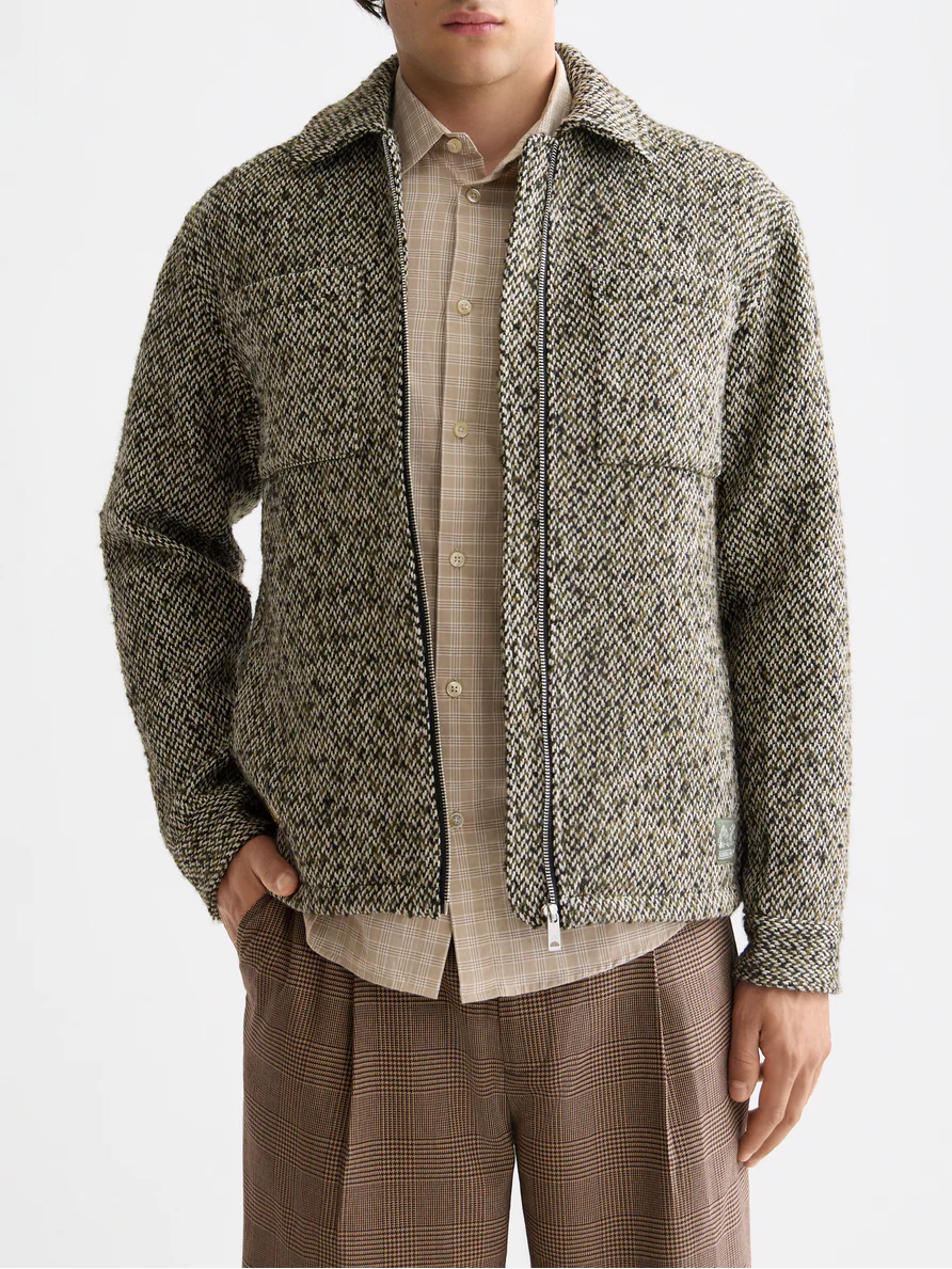 Multicoloured tweed wool-blend overshirt