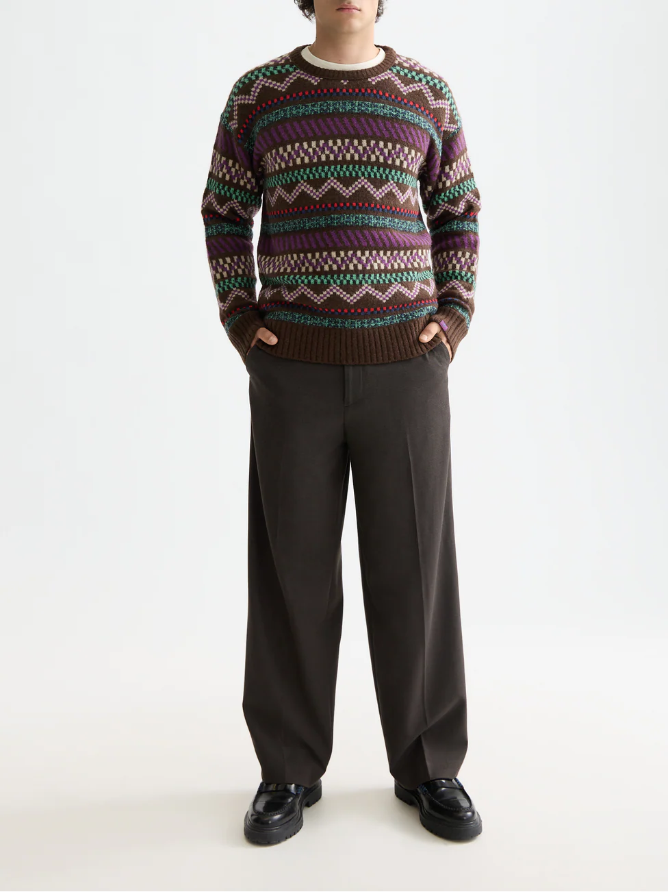 Jacquard dropped shoulder crewneck - Image 2