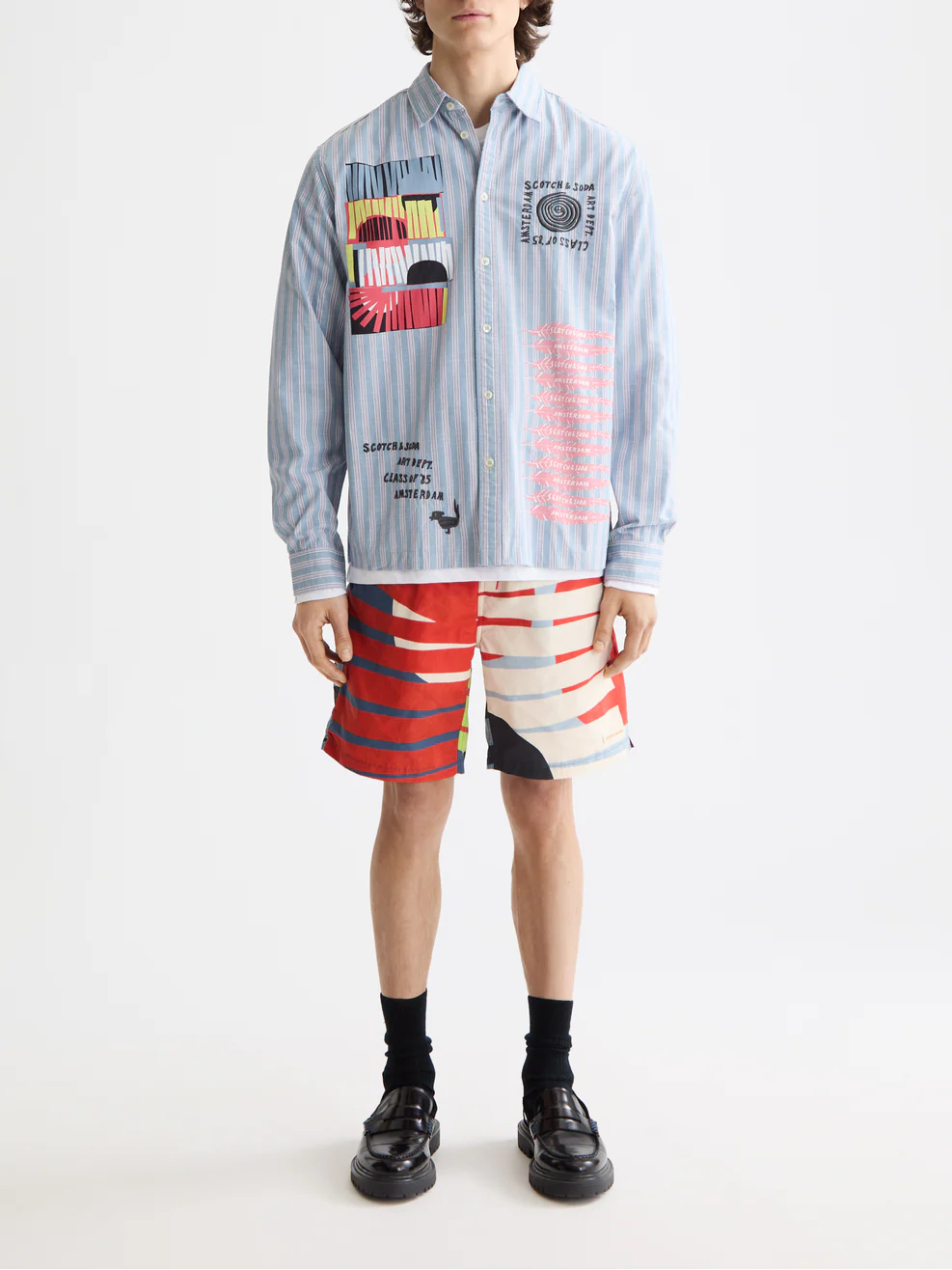 Graphic patchwork striped oxford shirt - Image 2