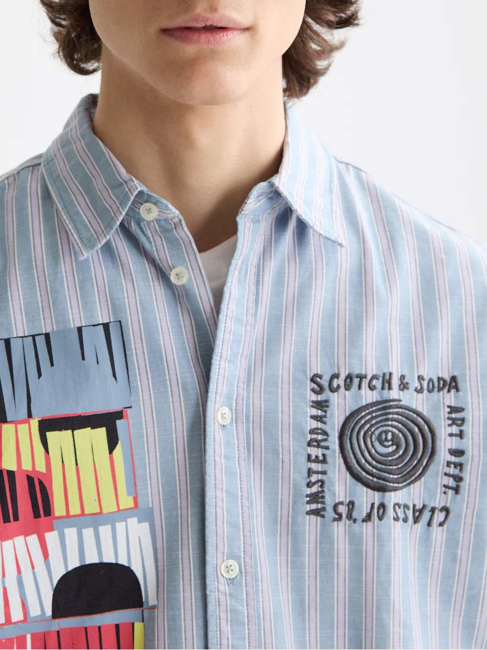 Graphic patchwork striped oxford shirt - Image 3