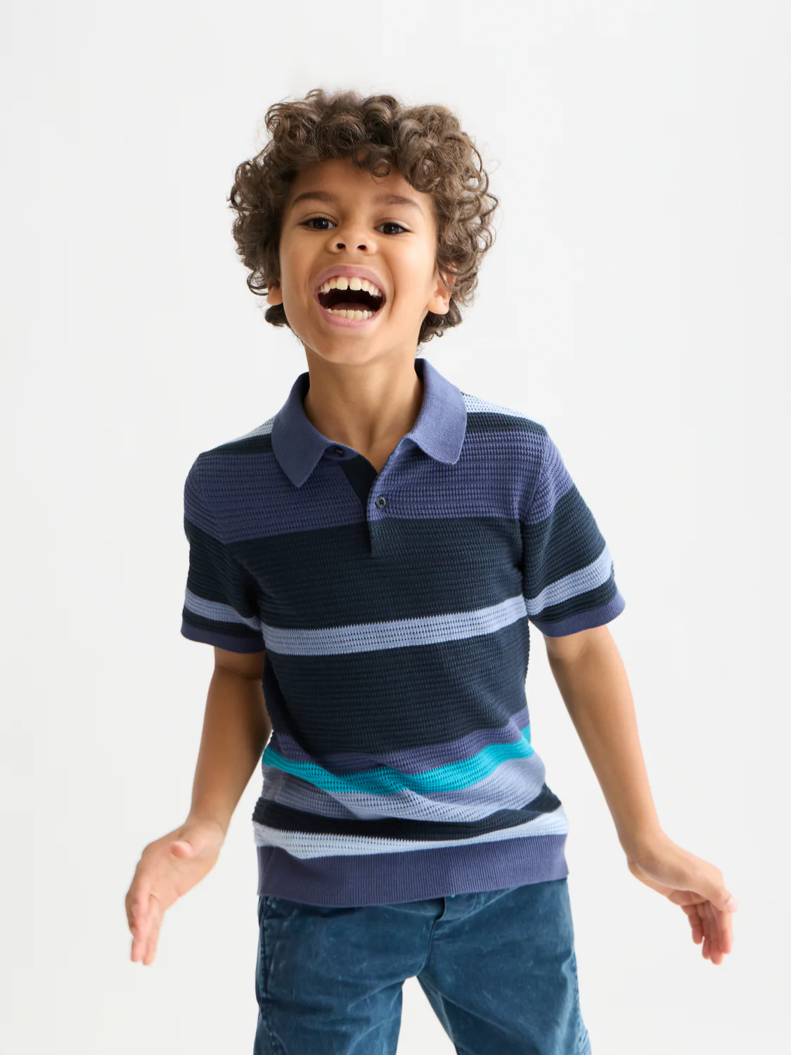 Boys Structured knitted striped polo - Image 3