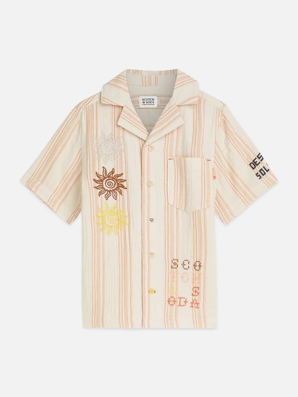 Boys embroidery stripe cotton short sleeve shirt