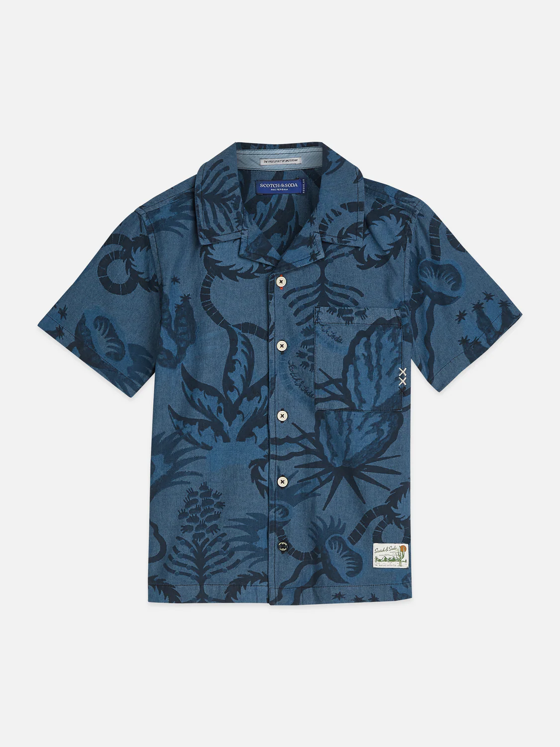 Boys print chambray short sleeve shirt