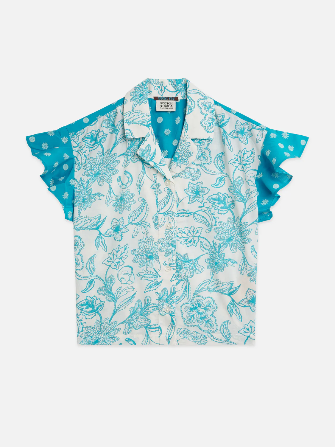 Girls Multi-print ruffle sleeve shirt