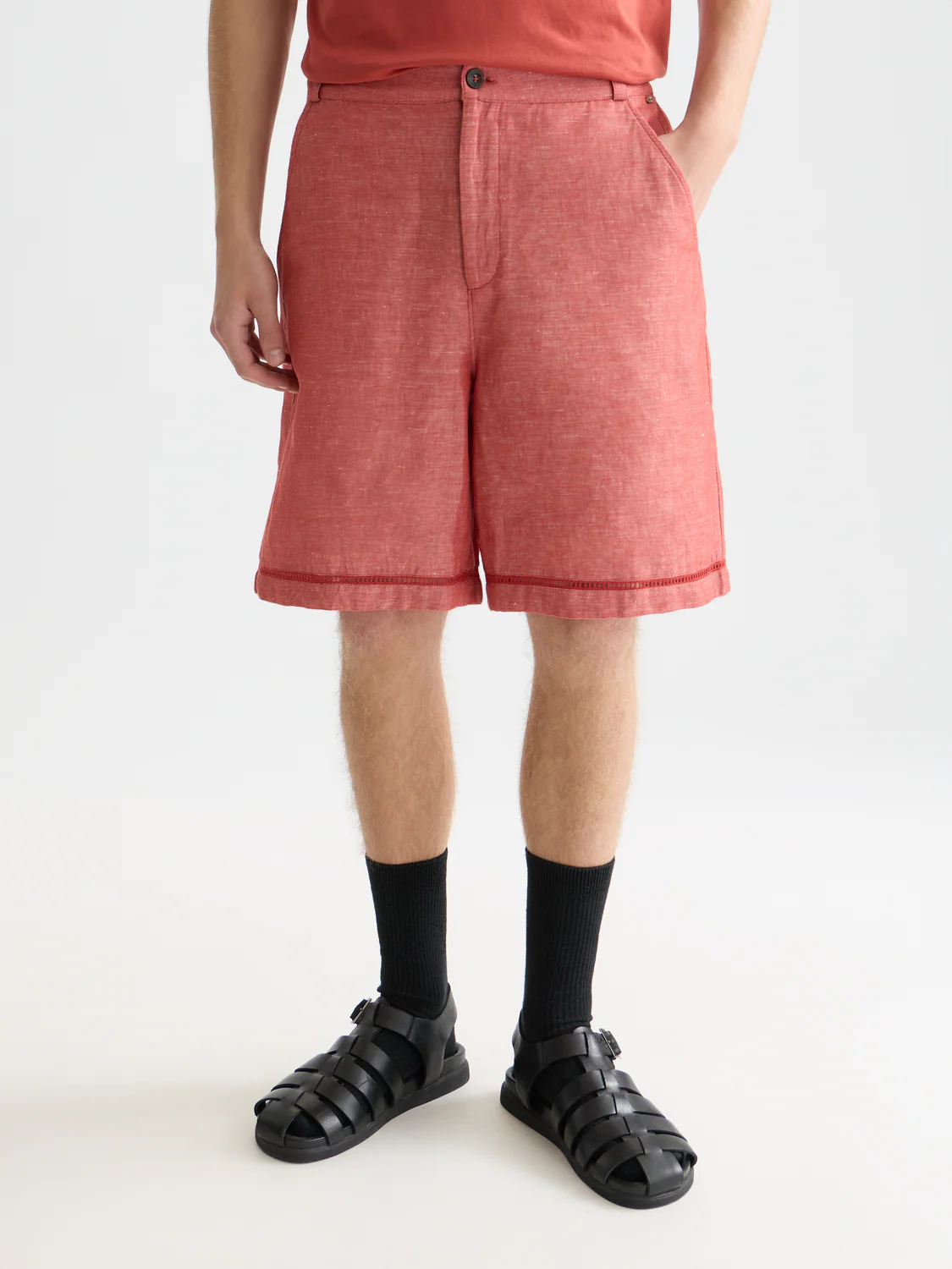 Embroidered linen-blend wide bermuda shorts - Image 2