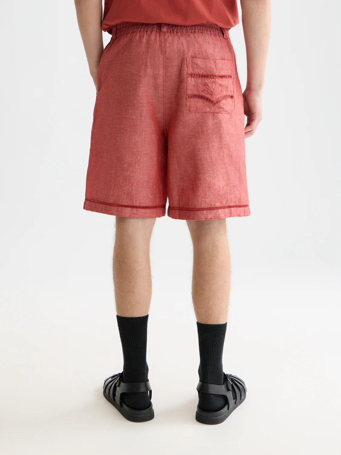 Embroidered linen-blend wide bermuda shorts - Image 4