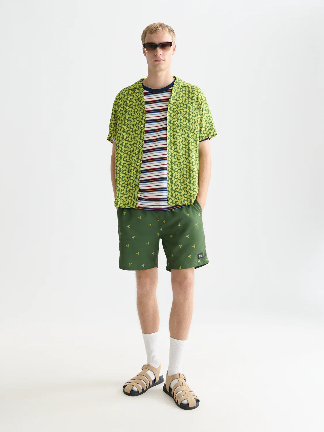 print mid-length swim shorts
