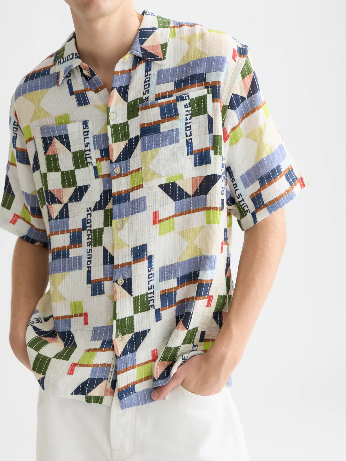 Printed stitched relaxed short sleeve shirt - Image 3