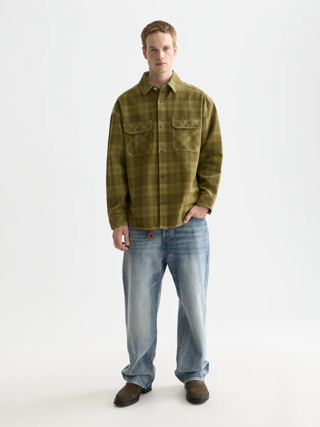 Washed denim checked overshirt - Image 2