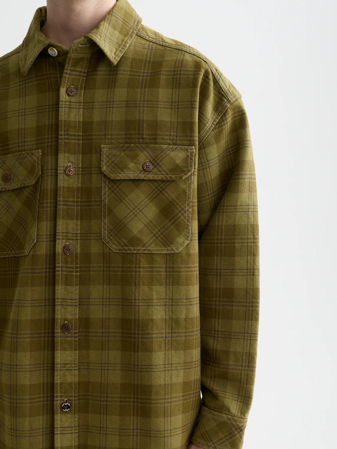 Washed denim checked overshirt - Image 3