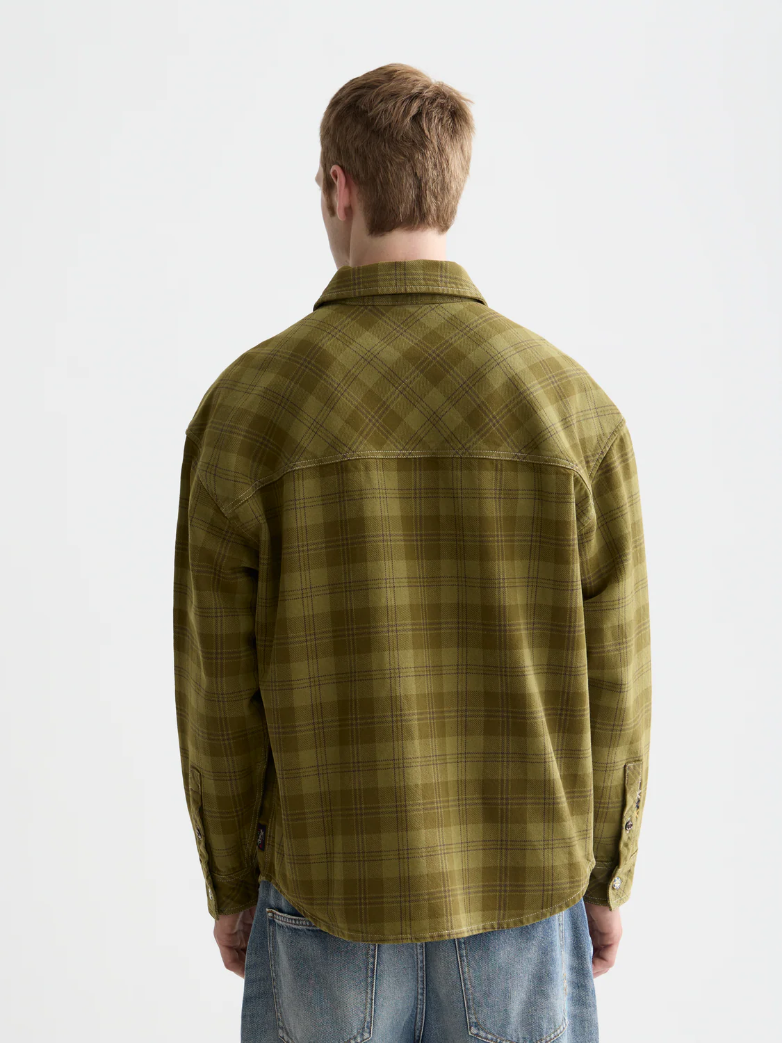Washed denim checked overshirt - Image 4