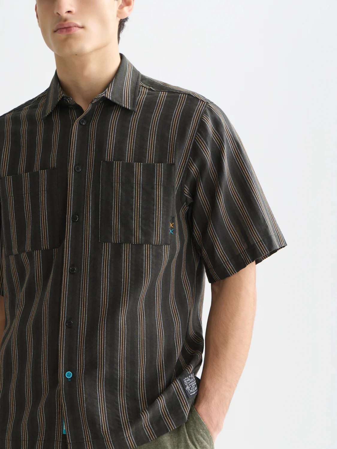 Structured stripe relaxed short sleeve shirt - Image 4