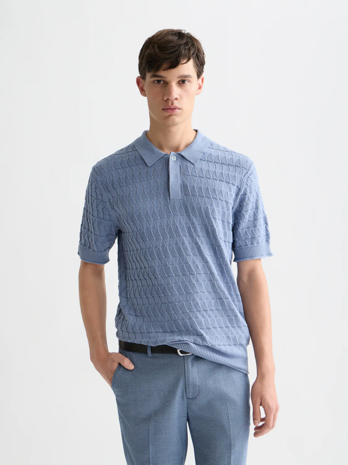 Pointelle knitted polo