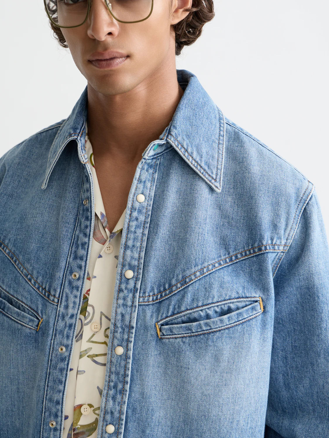 Washed denim shirt with western details - Image 3