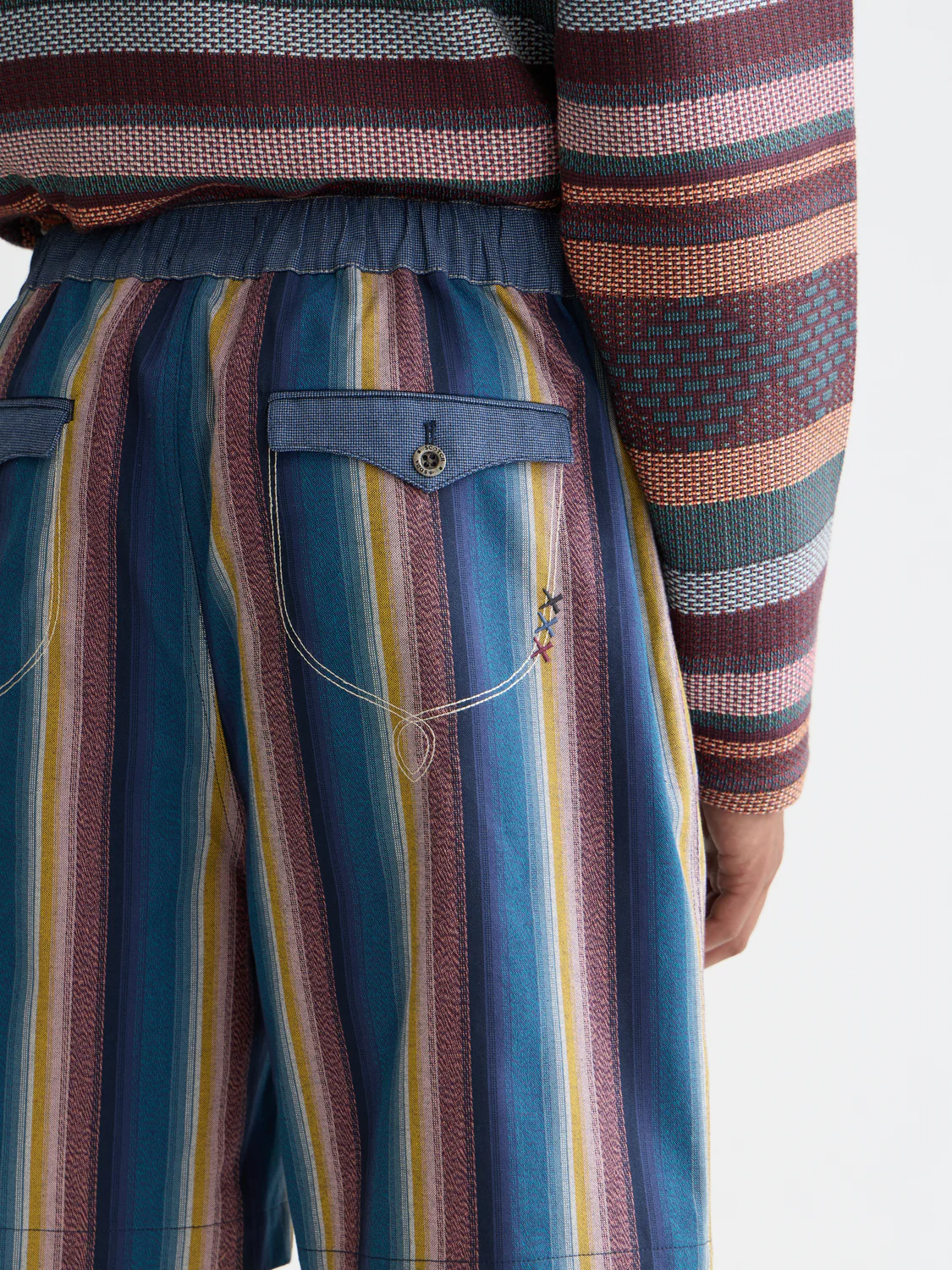 Western detailed striped cotton loose bermuda shorts - Image 3