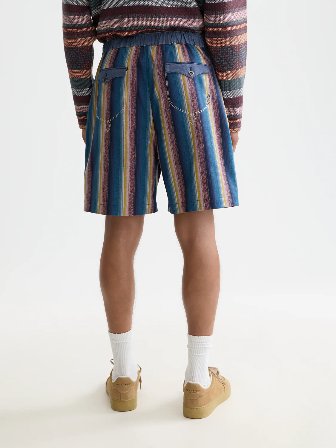 Western detailed striped cotton loose bermuda shorts - Image 4