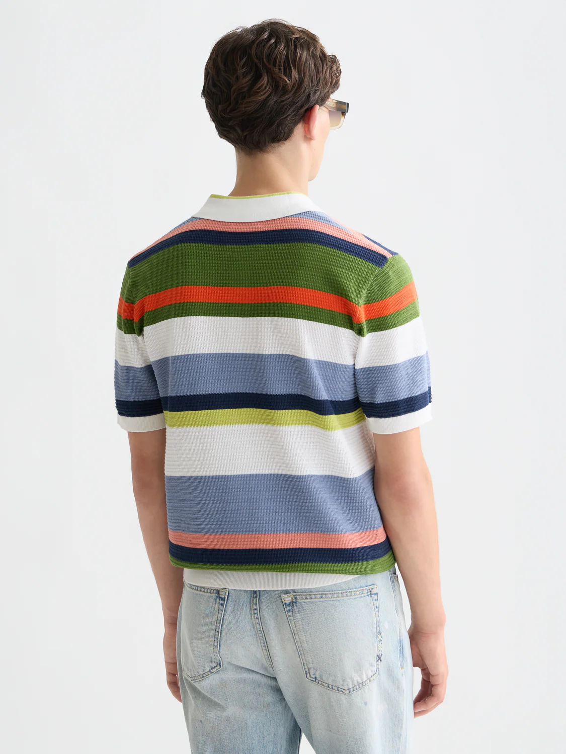 Structured striped knitted polo - Image 11