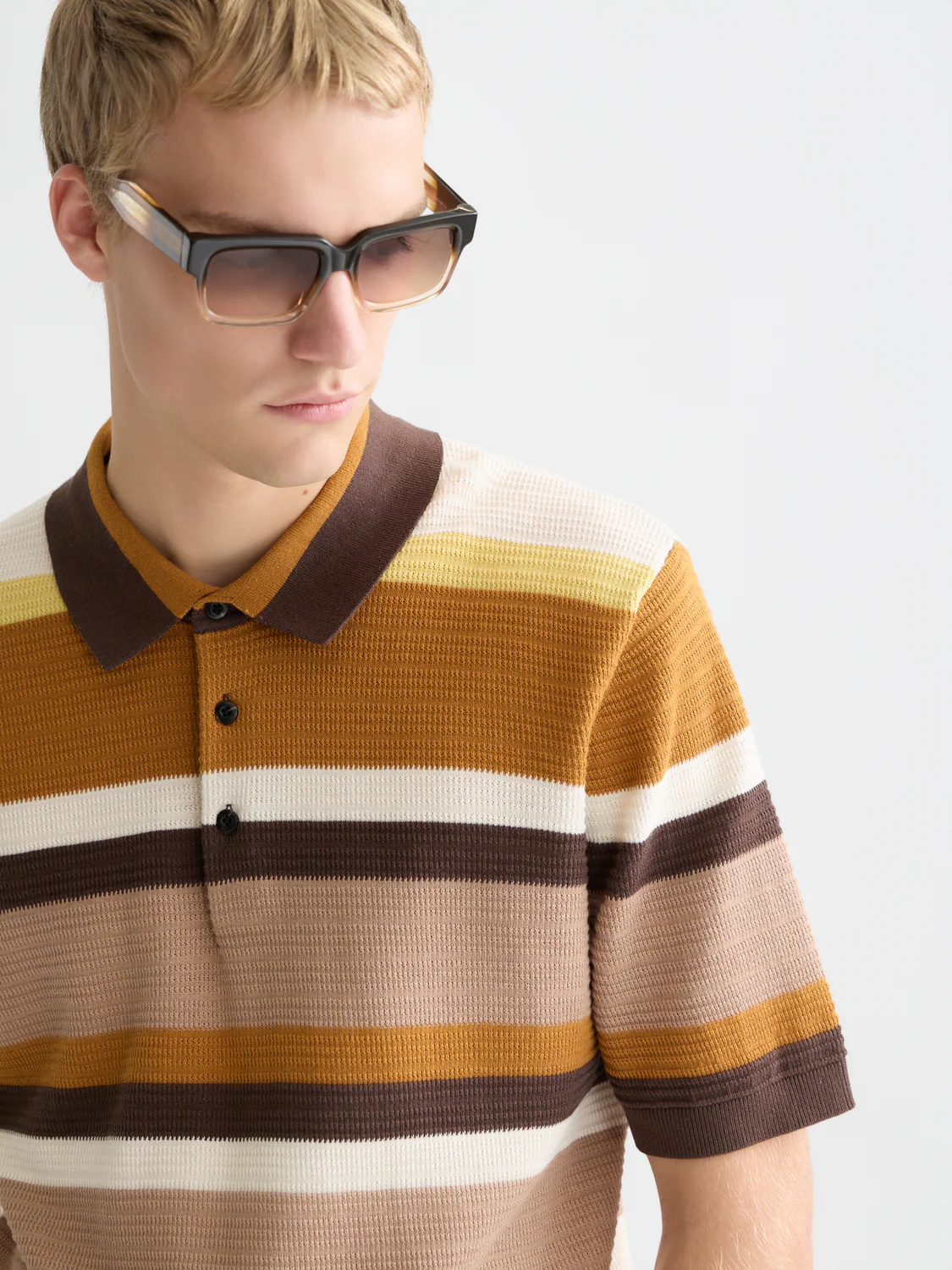Structured striped knitted polo - Image 3