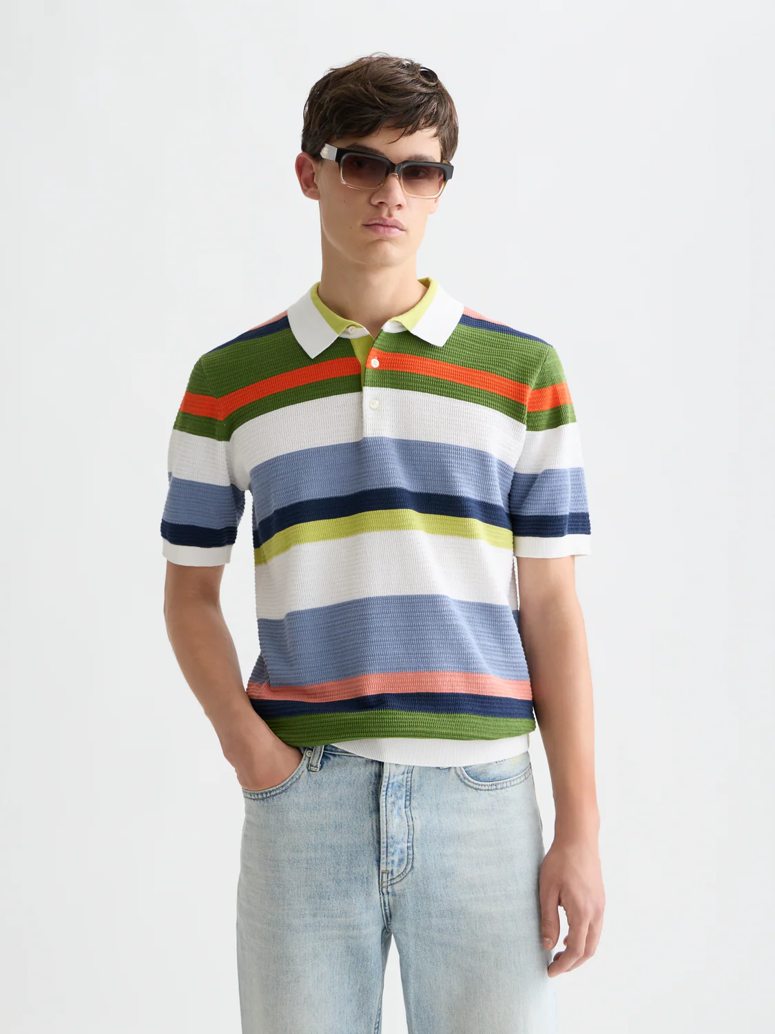 Structured striped knitted polo - Image 8