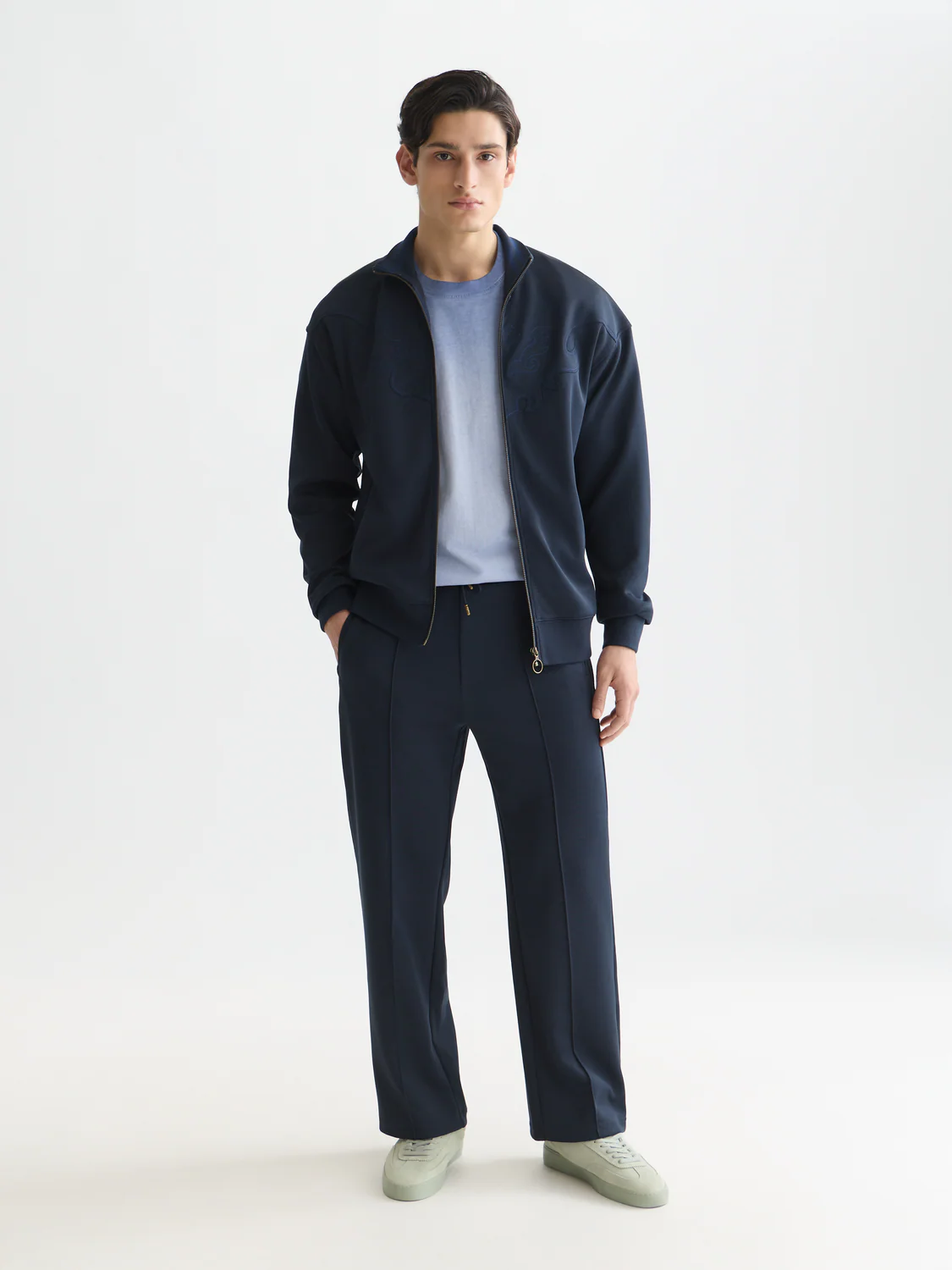 Interlock embroidered relaxed zip-up track top - Image 2