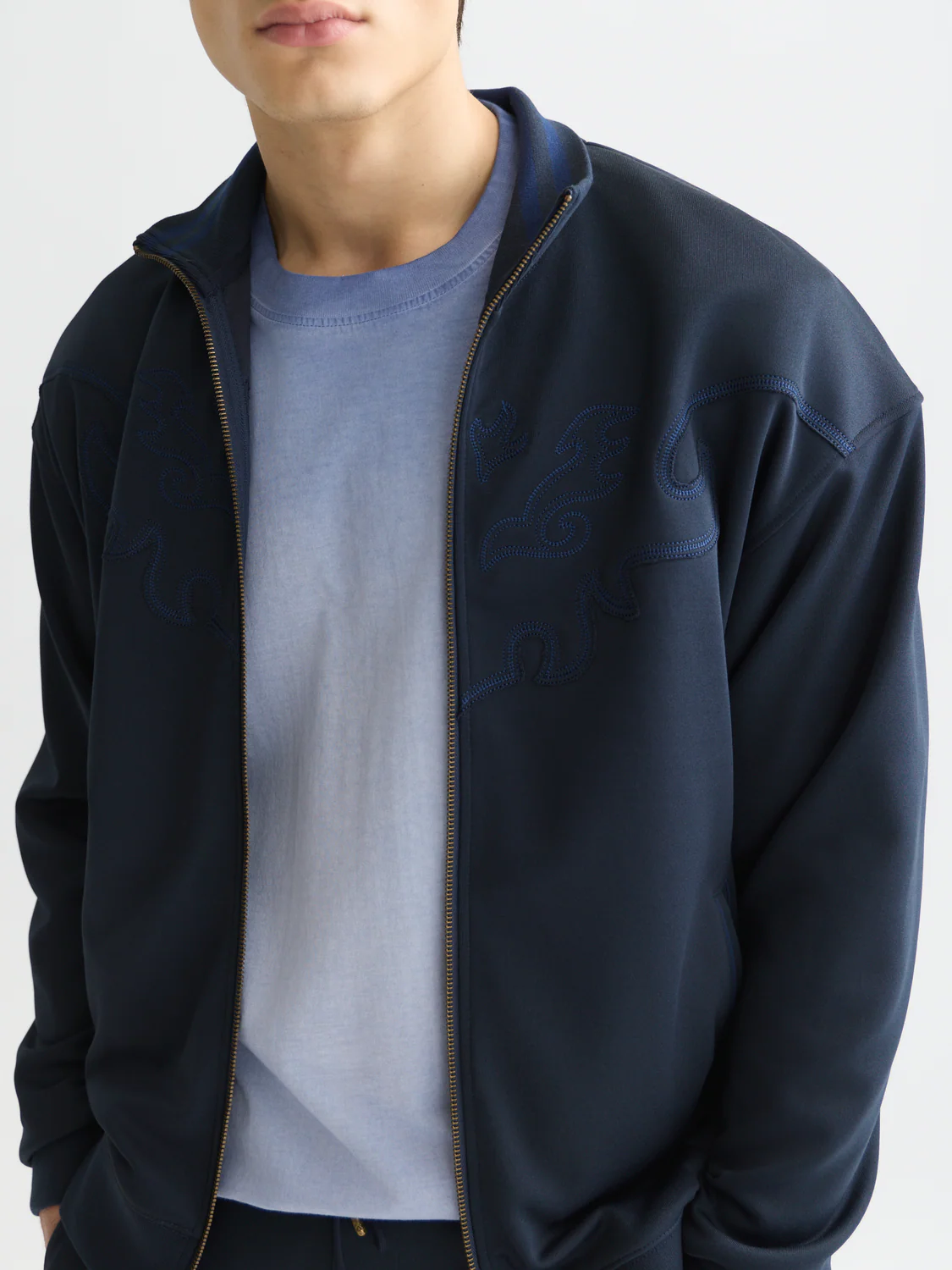 Interlock embroidered relaxed zip-up track top - Image 3